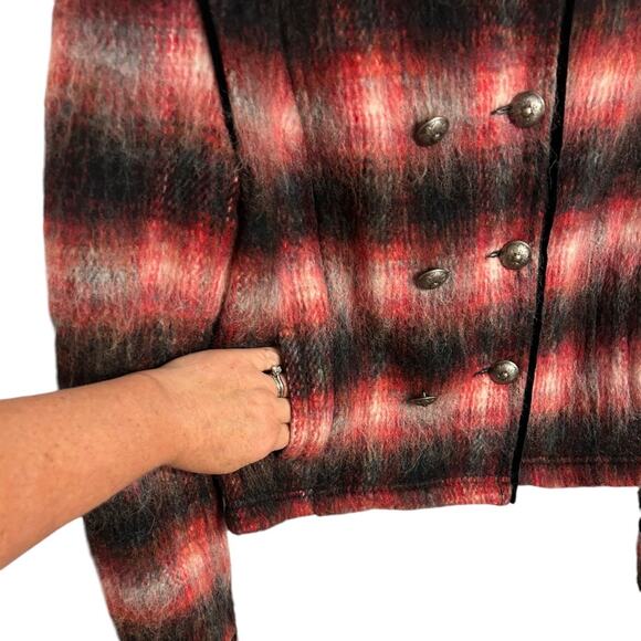 Free People Plaid Wool Blend Military Jacket Women's XS Red Black Velvet Collar - Picture 3 of 8
